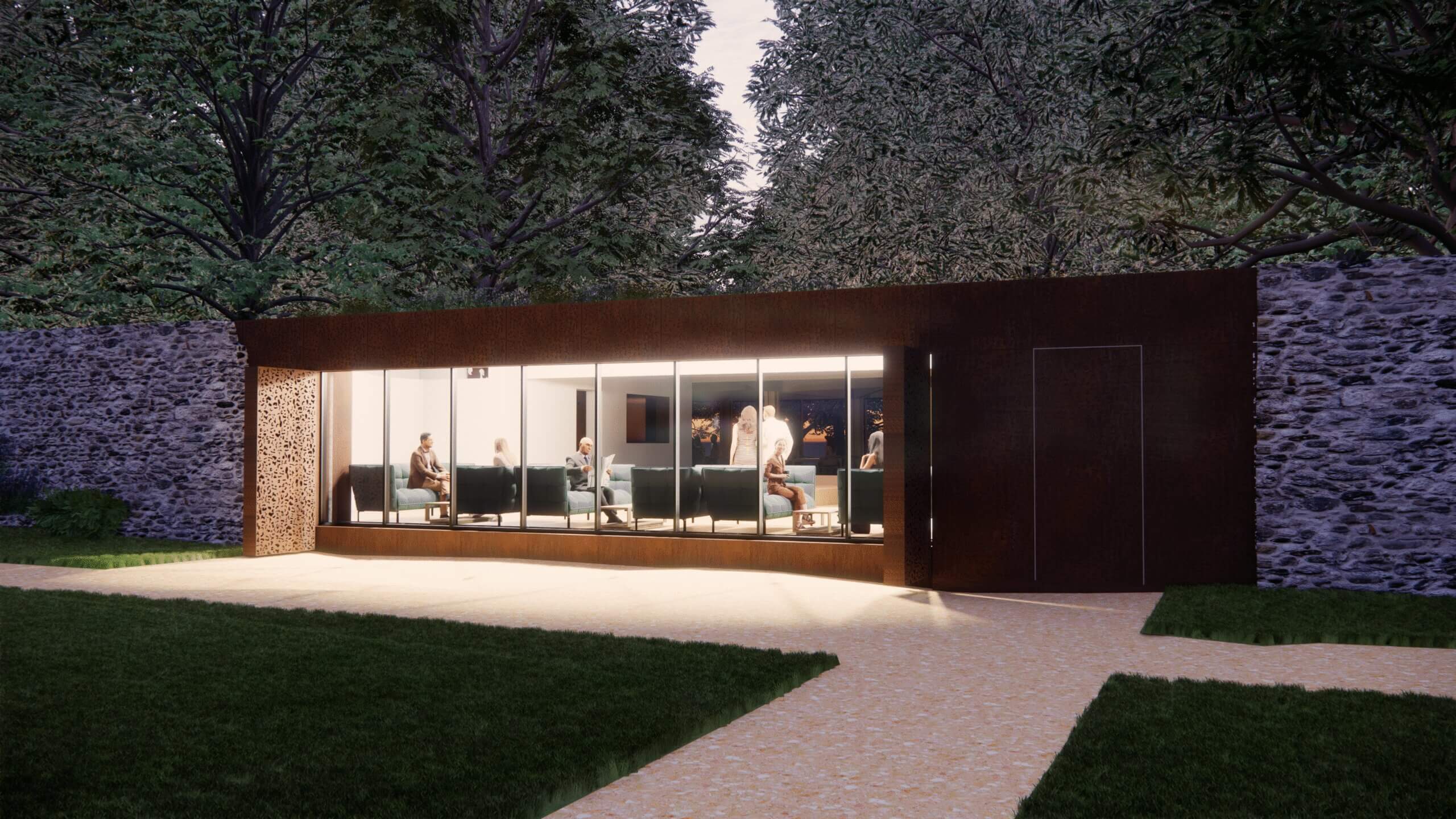 CGI of the arrival/waiting area - Heritage restaurant design for Galgorm Castle